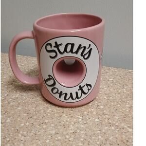 Preloved Stan's Donuts 10 oz  Coffee Mug- Doughnut Hole w/ Stan 's Logo 4" H